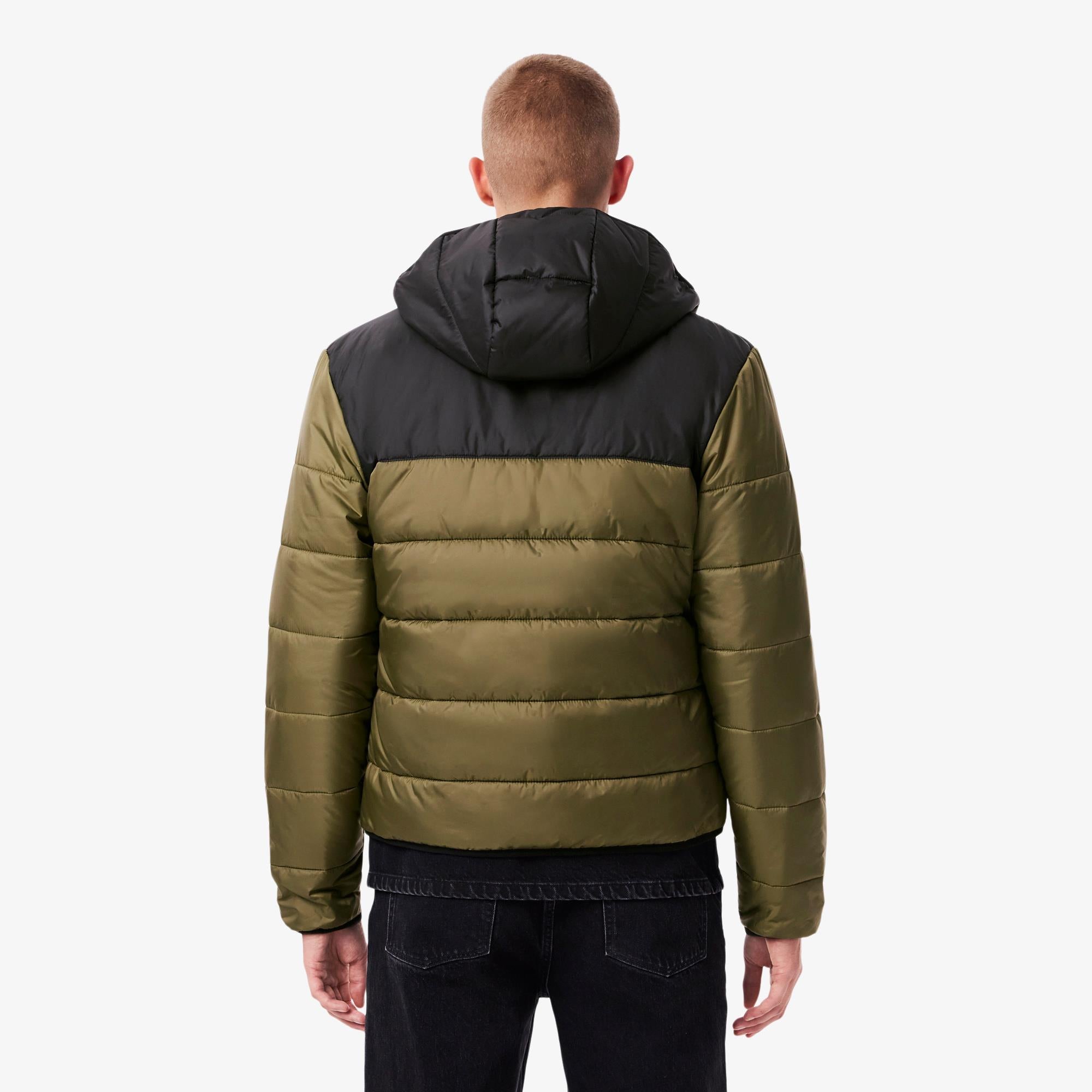 Mens Lacoste Hooded Water-Repellent Jacket Olive/Black